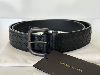 NWT $580 Черный ремень Bottega Veneta Intrecciato из телячьей кожи 34/85 IT 173784 IT 