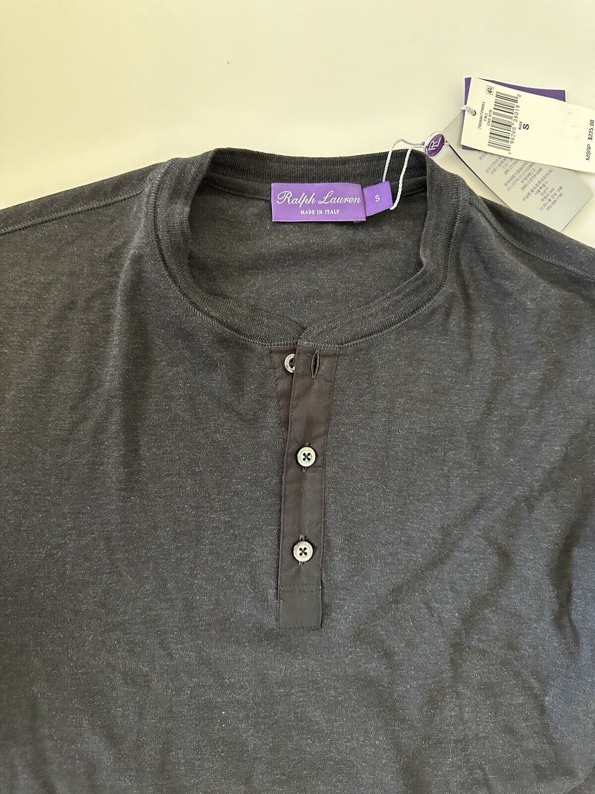 Neu mit Etikett: 225 $ Ralph Lauren Purple Label Graues Langarm-T-Shirt Small Hergestellt in Italien 