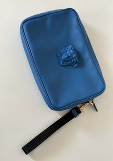 NWT $1125 Versace Синий кожаный клатч Medusa Head DP88507 Сделано в Италии 