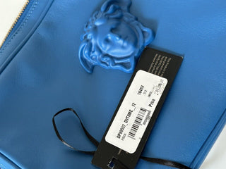 NWT $1125 Versace Синий кожаный клатч Medusa Head DP88507 Сделано в Италии 