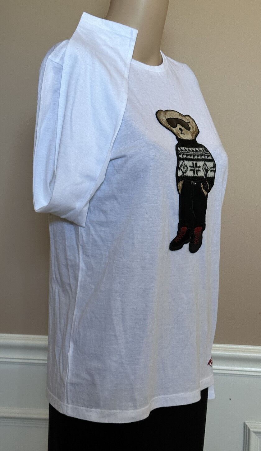 Neu mit Etikett: 450 $ Polo Ralph Lauren Purple Label Bear Weißes Langarm-T-Shirt S IT