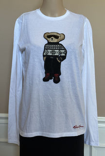 NWT $450 Polo Ralph Lauren Purple Label Bear White Long Sleeve T-Shirt XL IT