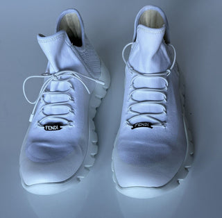 NIB $930 Fendi Mens Fabric/Leather White Sneakers 6 US (39 Euro) 7E1477 Italy