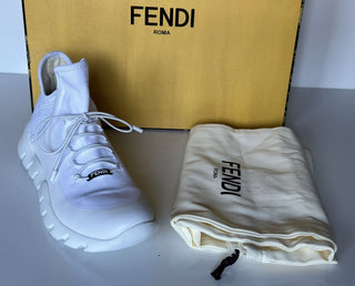 NIB $930 Fendi Mens Fabric/Leather White Sneakers 7 US (40 Euro) 7E1477 Italy