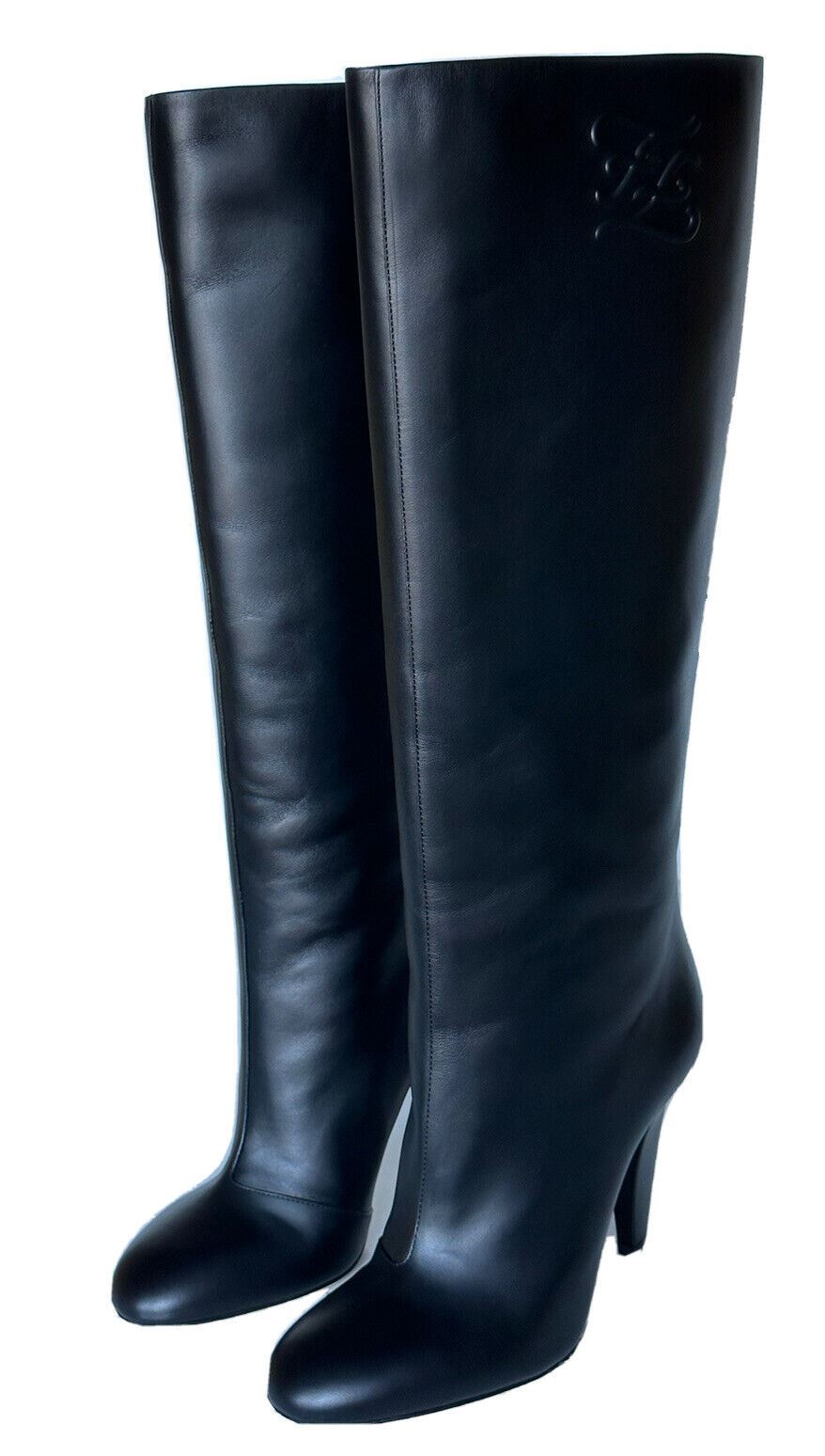 NIB $1550 Fendi Karligraphy Leather Knee Height Black Boots 8 US (38 Eu) 8W8223