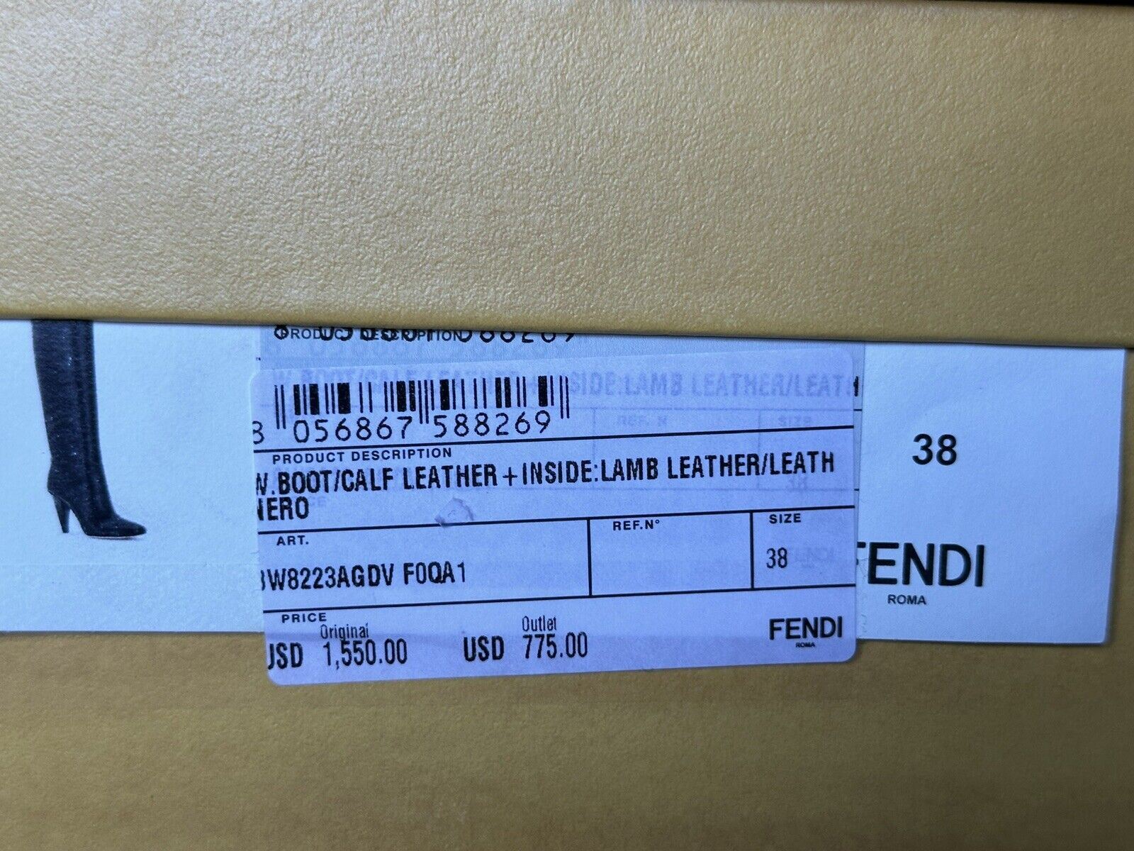 NIB $ 1550 Fendi Karligraphy Leder kniehohe schwarze Stiefel 8 US (38 Eu) 8W8223 