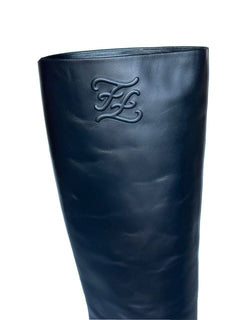 NIB $1550 Fendi Karligraphy Leather Knee Height Black Boots 8 US (38 Eu) 8W8223