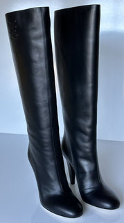 NIB $1550 Fendi Karligraphy Leather Knee Height Black Boots 8 US (38 Eu) 8W8223