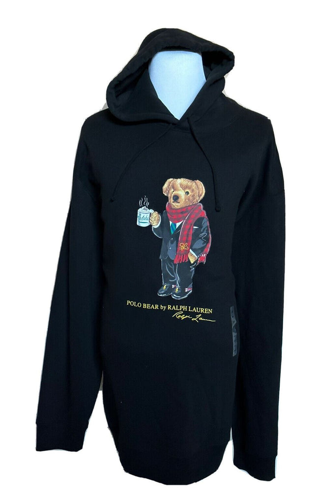 NWT $198 Polo Ralph Lauren Bear Ralph Mug Большая высокая флисовая толстовка с капюшоном, черная LT 