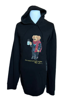 NWT $198 Polo Ralph Lauren Bear Ralph Mug Большая высокая флисовая толстовка с капюшоном, черная LT 