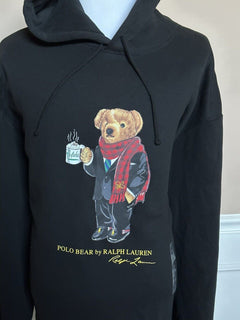 NWT $198 Polo Ralph Lauren Bear Ralph Mug Большая высокая флисовая толстовка с капюшоном, черная LT 