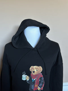 NWT $198 Polo Ralph Lauren Bear Ralph Mug Большая высокая флисовая толстовка с капюшоном, черная LT 