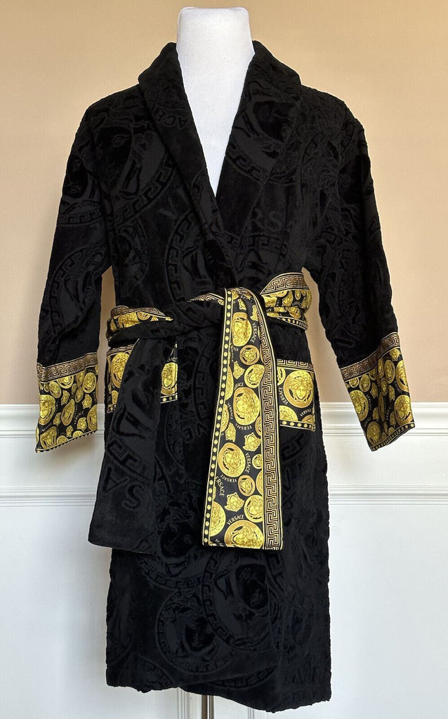 NWT $1500 Versace Medusa Хлопковый махровый банный халат, черный, средний ZACJ00008
