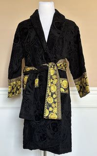 NWT $1500 Versace Medusa Хлопковый махровый банный халат, черный, средний ZACJ00008