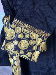 NWT $1500 Versace Medusa Хлопковый махровый банный халат, черный, средний ZACJ00008