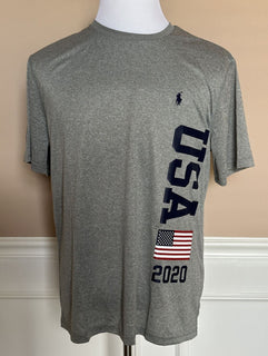 NWT $59,50 Polo Ralph Lauren USA Team Эластичная футболка с короткими рукавами, серая, L 