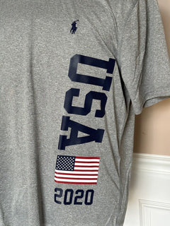 NWT $59,50 Polo Ralph Lauren USA Team Эластичная футболка с короткими рукавами, серая, L 