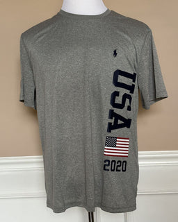 NWT $59,50 Polo Ralph Lauren USA Team Эластичная футболка с короткими рукавами, серая, L 