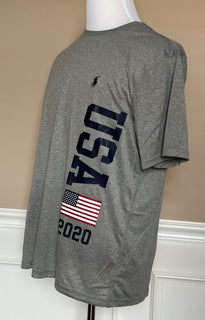 NWT $59,50 Polo Ralph Lauren USA Team Эластичная футболка с короткими рукавами, серая, L 