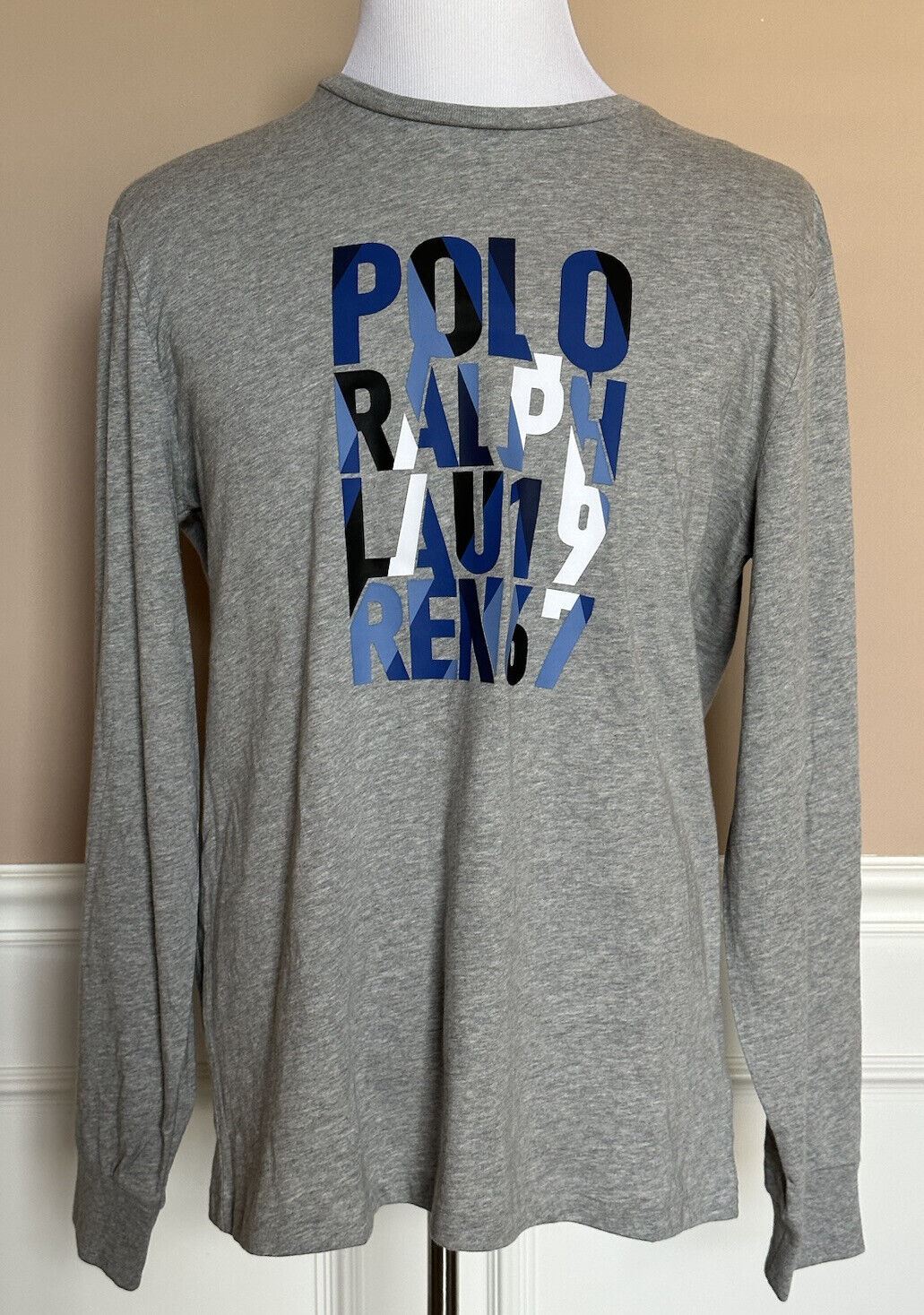 NWT $75 Polo Ralph Lauren Logo Long Sleeve Crewneck Cotton T-shirt Grey L