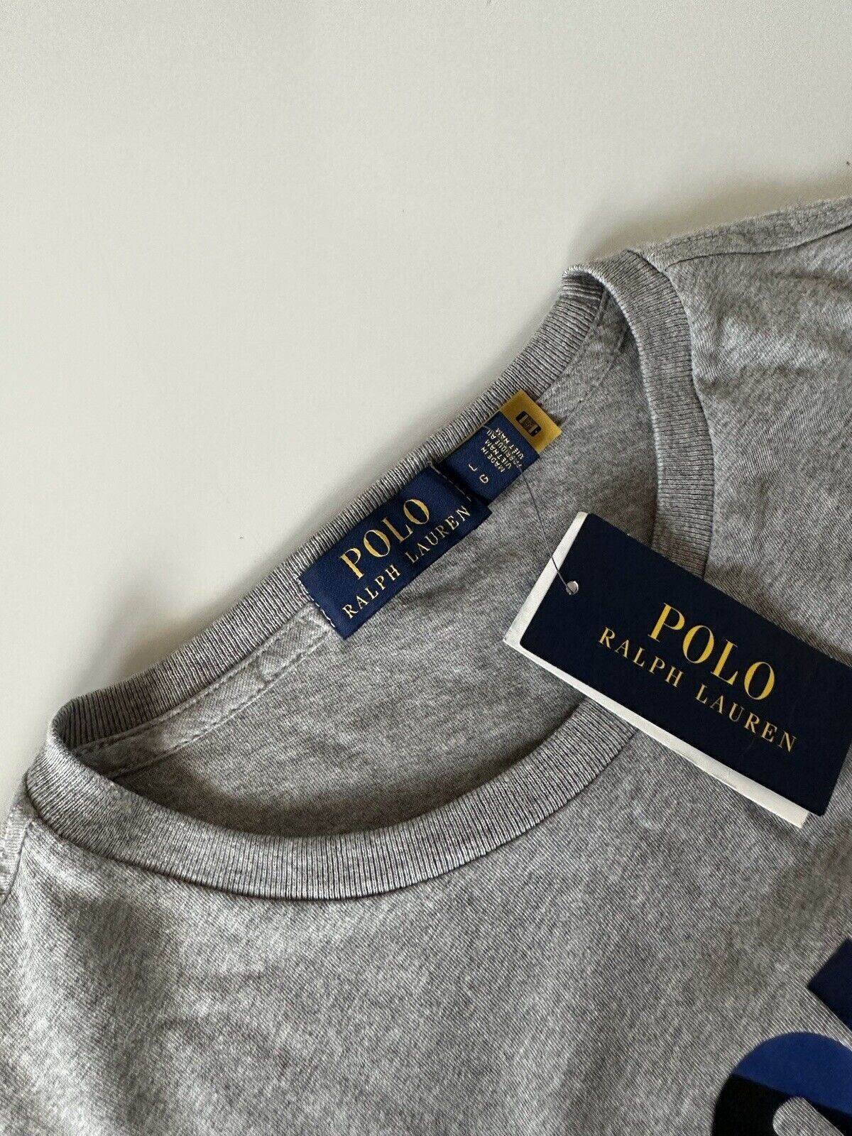 NWT $75 Polo Ralph Lauren Logo Long Sleeve Crewneck Cotton T-shirt Grey L