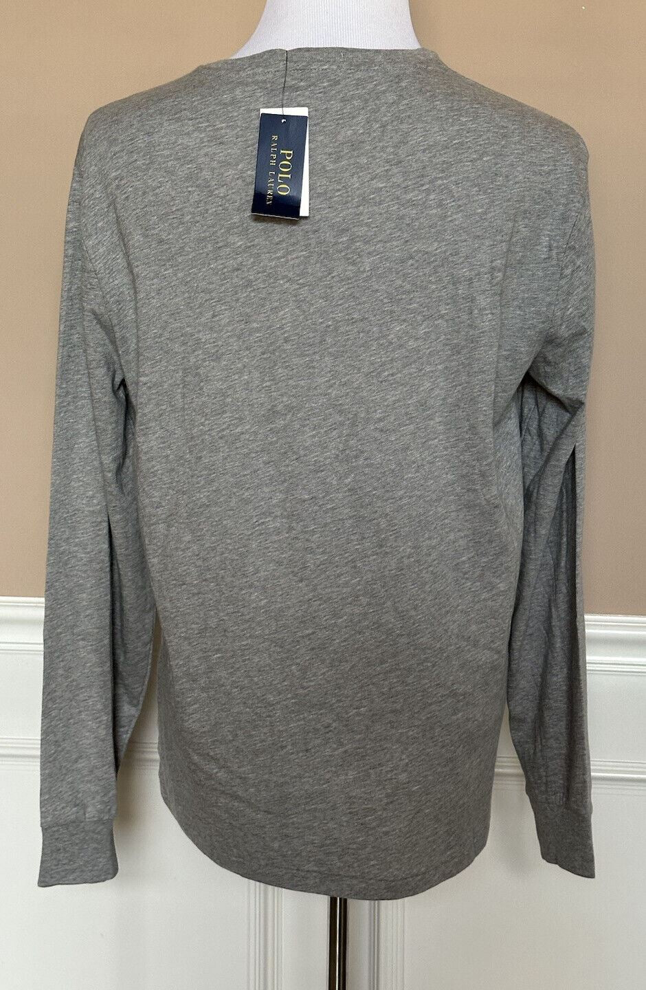 NWT $75 Polo Ralph Lauren Logo Long Sleeve Crewneck Cotton T-shirt Grey XL