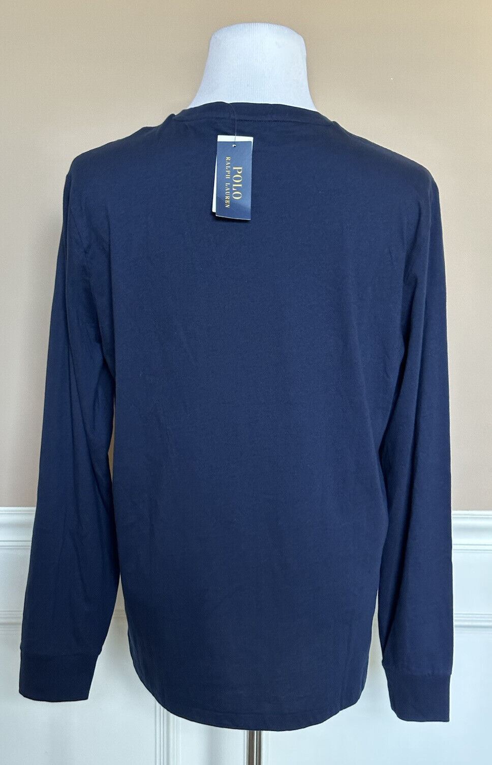 NWT $75 Polo Ralph Lauren Logo Long Sleeve Crewneck Cotton T-shirt Blue M