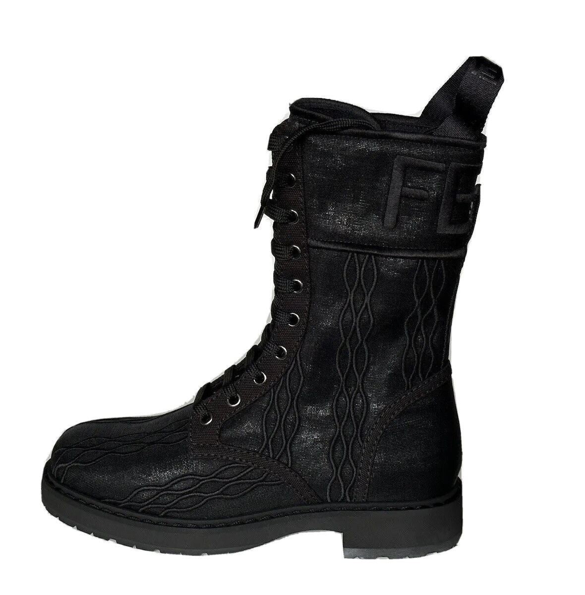 NIB $1100 Fendi Black Biker Canvas Ankle Height Boots 7 US (37 Euro) Italy