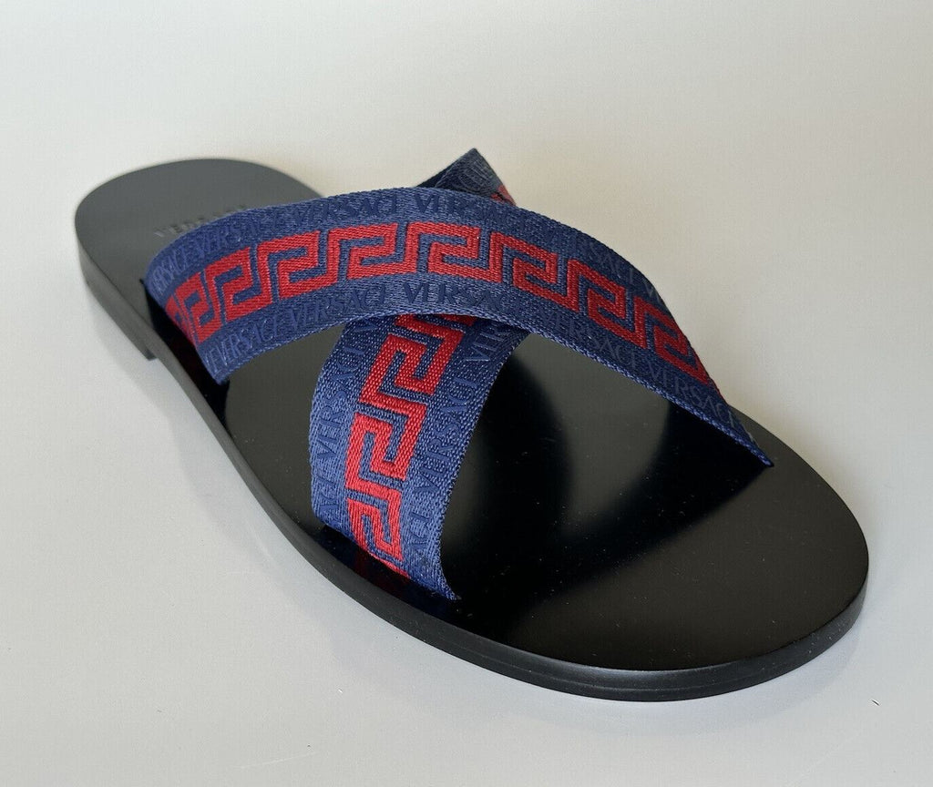 NIB Versace Greca Crisscross Blue/Red Slides Sandals 8.5 US (41.5 Euro) 1006273