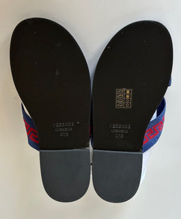 NIB Versace Greca Crisscross Blue/Red Slides Sandals 8.5 US (41.5 Euro) 1006273