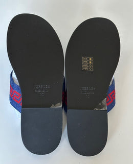 NIB Versace Greca Crisscross Синие/красные шлепанцы 9 США (42 евро) 1006273 