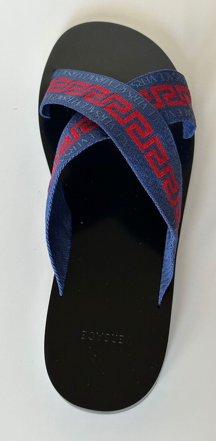 NIB Versace Greca Crisscross Blau/Rot Slides Sandalen 9 US (42 Euro) 1006273 