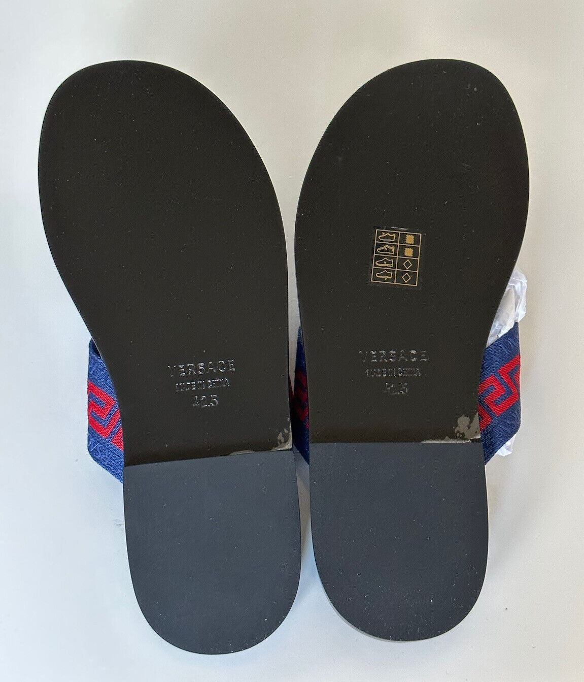 NIB Versace Greca Crisscross Blue/Red Slides Sandals 9.5 US (42.5 Euro) 1006273