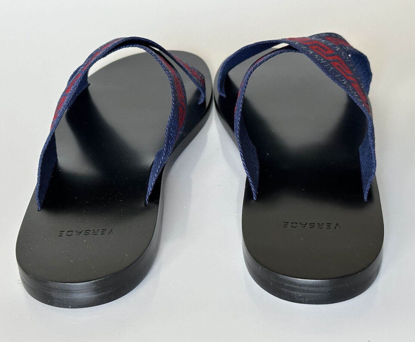 NIB Versace Greca Crisscross Blue/Red Slides Sandals 9.5 US (42.5 Euro) 1006273