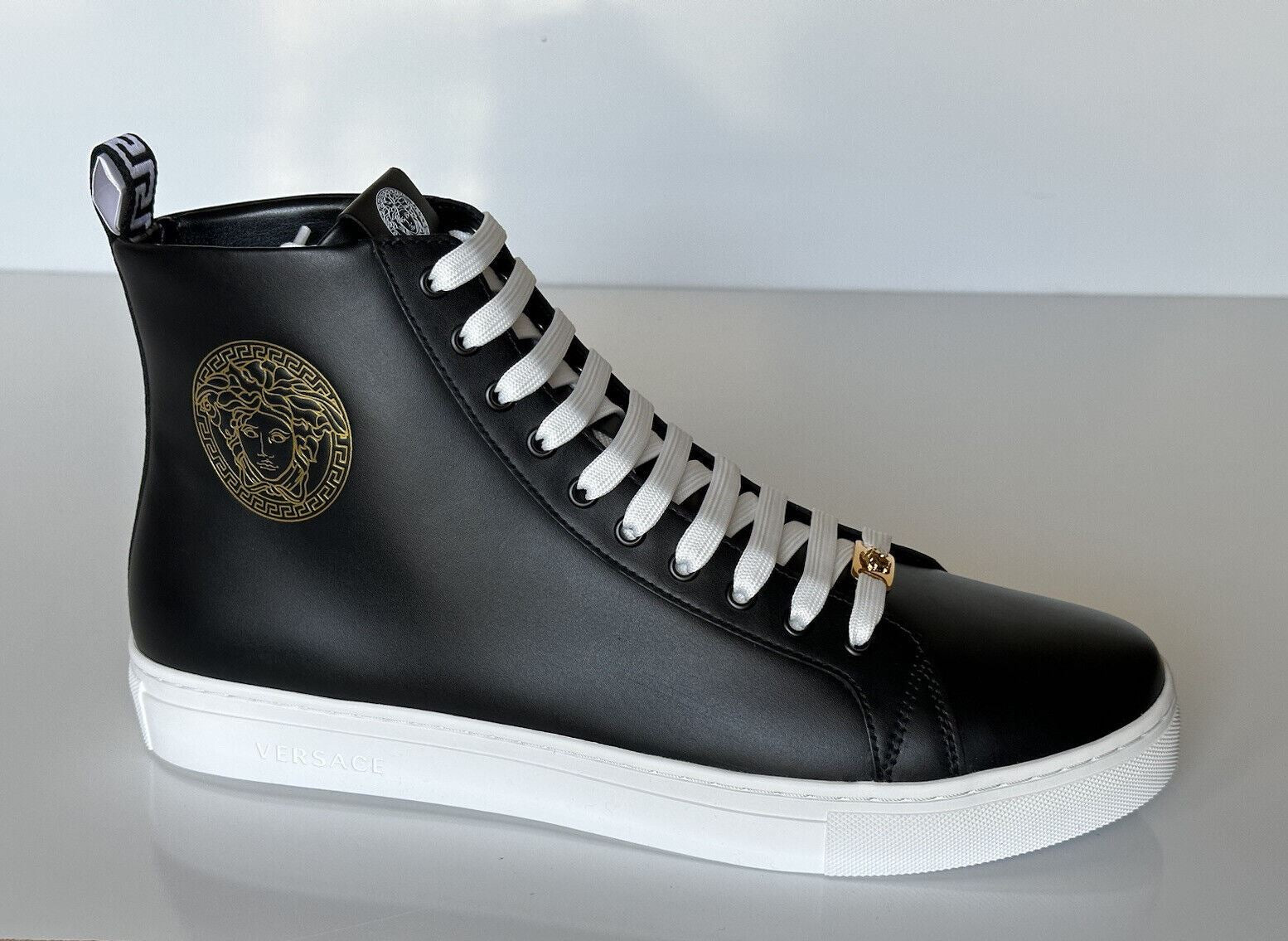 NWT $950 Versace Leather Medusa Logo Black High-top Sneakers 13.5 (46.5) 1002782