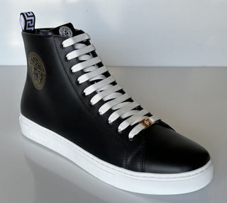 NWT $950 Versace Черные кожаные высокие кеды с логотипом Medusa 13,5 (46,5) 1002782
