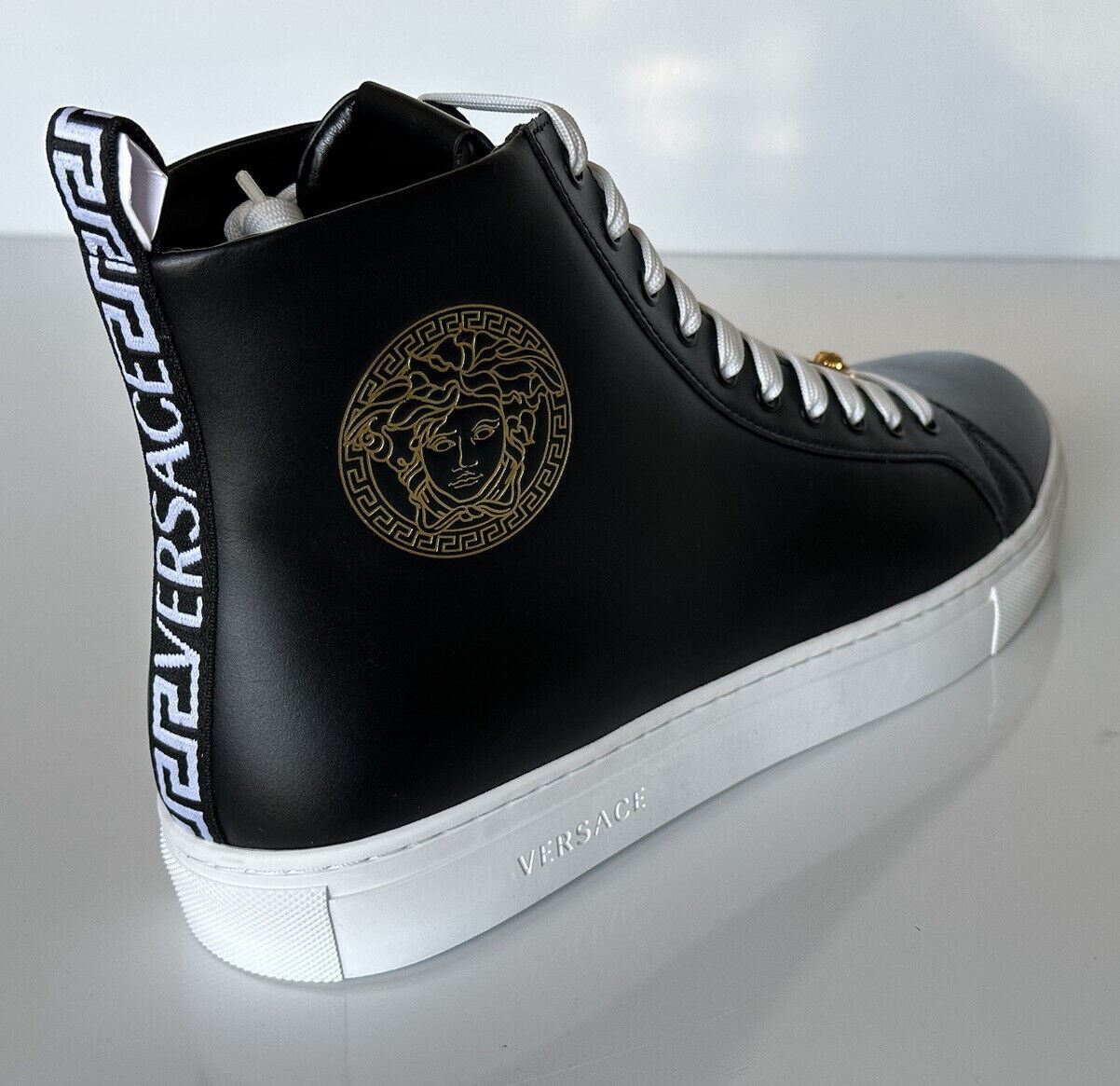 NWT $950 Versace Leather Medusa Logo Black High-top Sneakers 13.5 (46.5) 1002782