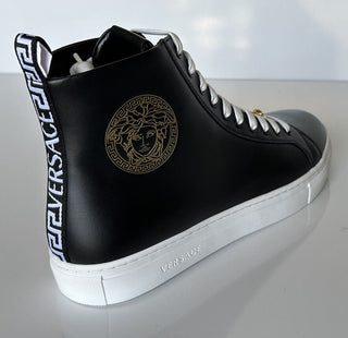 NWT $950 Versace Черные кожаные высокие кеды с логотипом Medusa 13,5 (46,5) 1002782