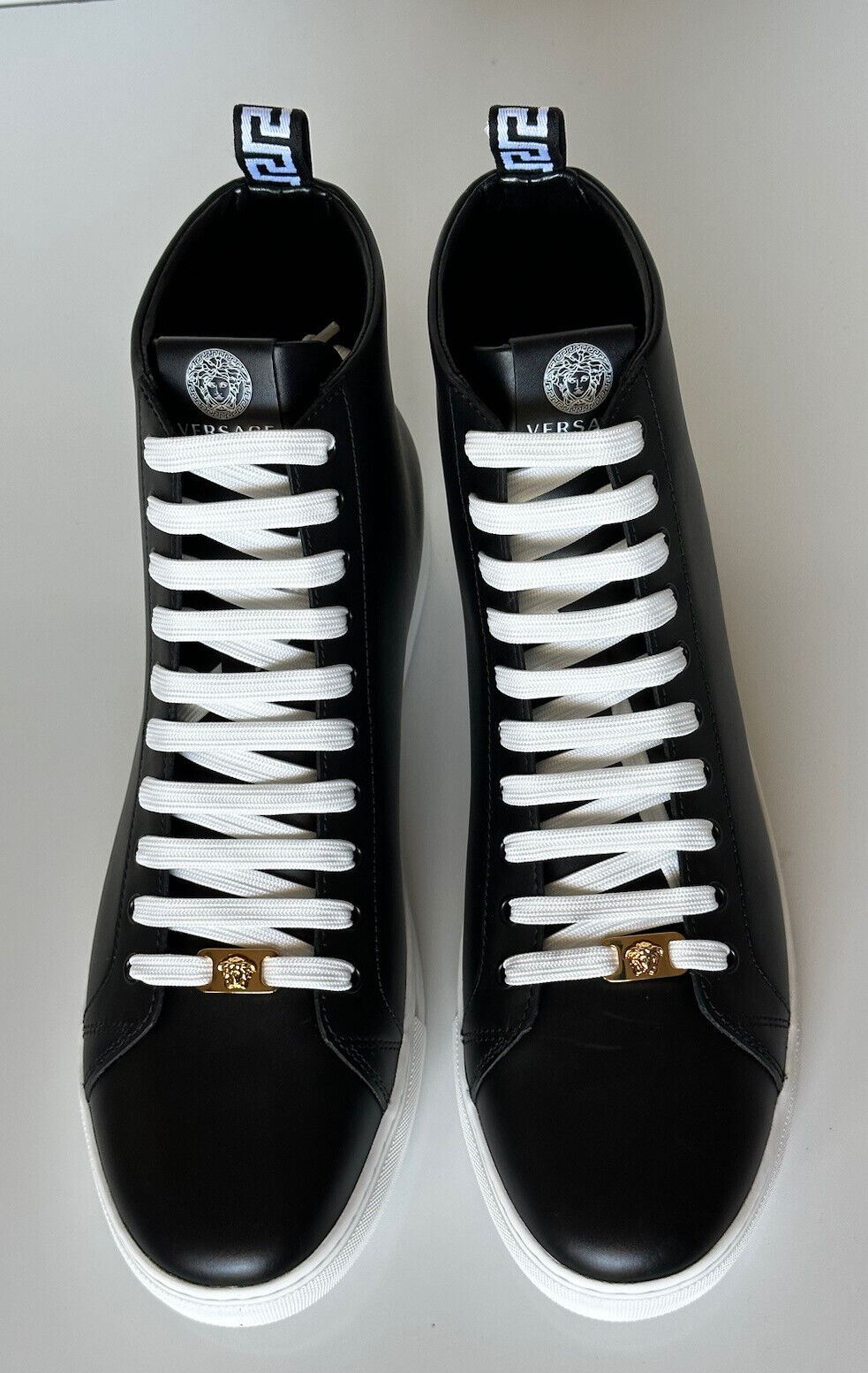 NWT $950 Versace Leather Medusa Logo Black High-top Sneakers 13.5 (46.5) 1002782