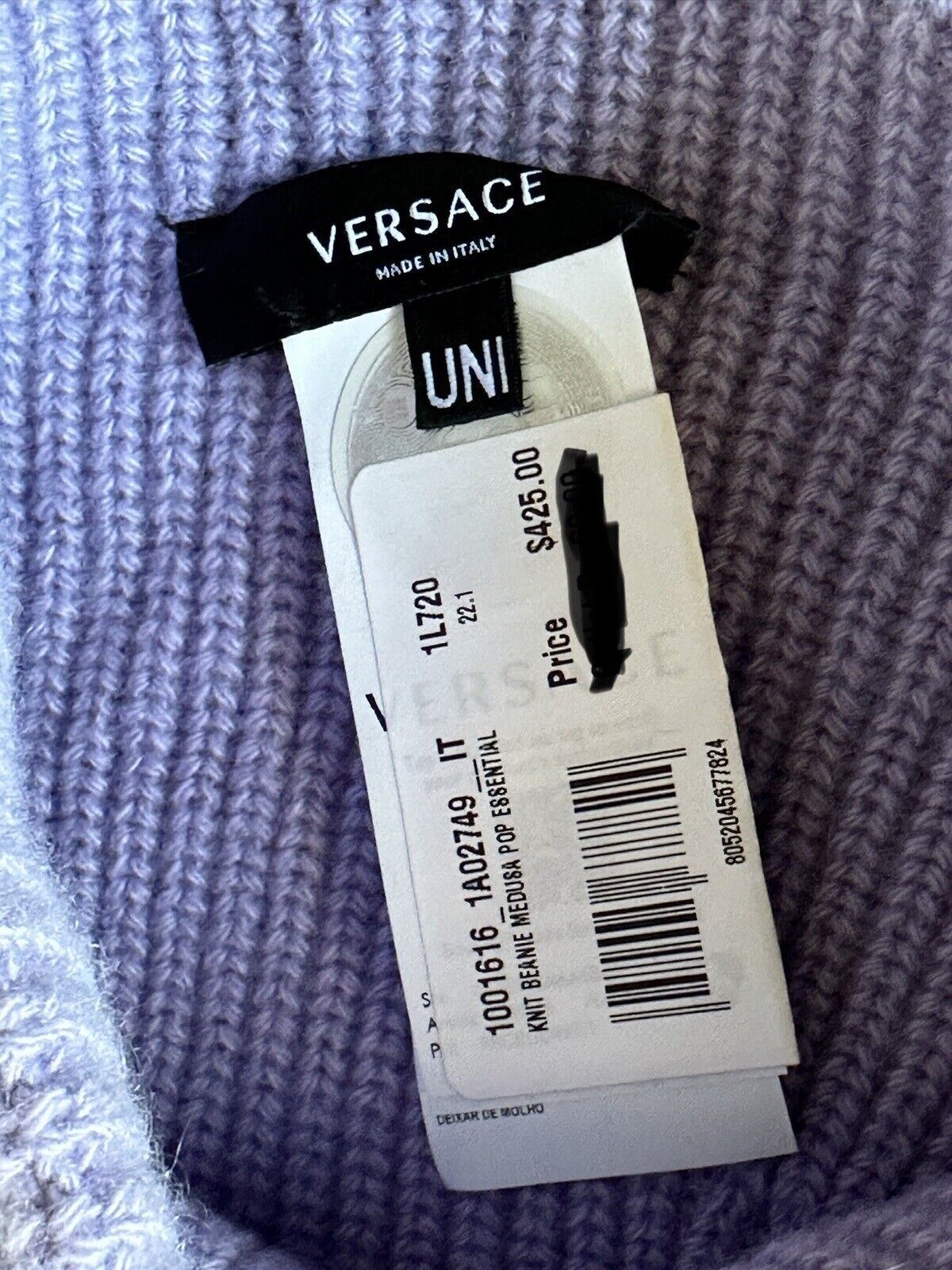 NWT $425 Versace Medusa Knit Beanie Light Purple Cashmere Hat 1001616 Italy
