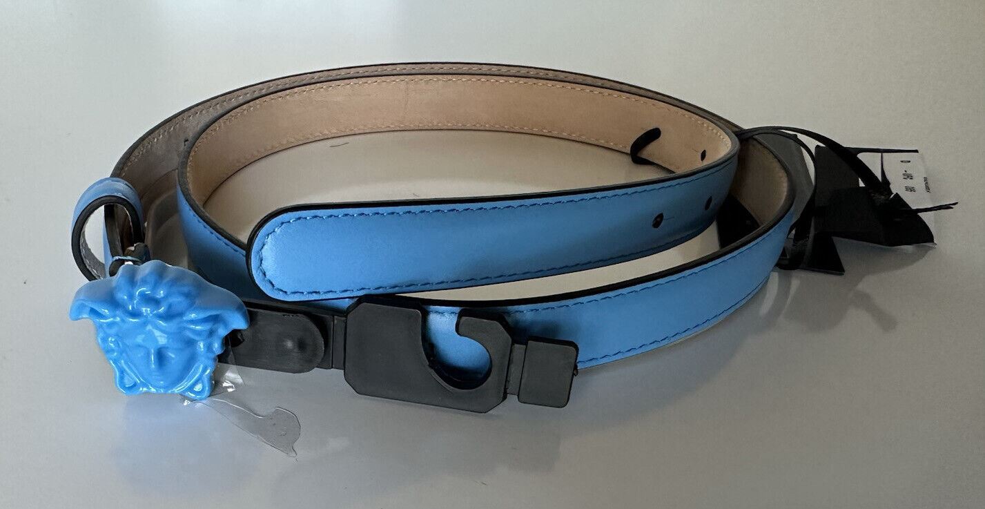 NIB $425 Versace Medusa-Buckle Blue Slim Leather Belt 85 (34) IT DCDI145