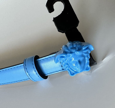 NIB $425 Versace Medusa-Buckle Blue Slim Ledergürtel 95 (38) IT DCDI145 