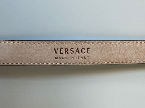 NIB $425 Versace Medusa-Buckle Blue Slim Ledergürtel 95 (38) IT DCDI145 