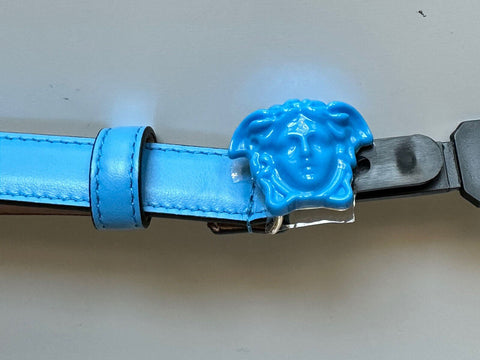 NIB $425 Versace Medusa-Buckle Blue Slim Ledergürtel 95 (38) IT DCDI145 