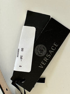 Синий тонкий кожаный ремень Versace с пряжкой Medusa 95 (38) IT DCDI145 