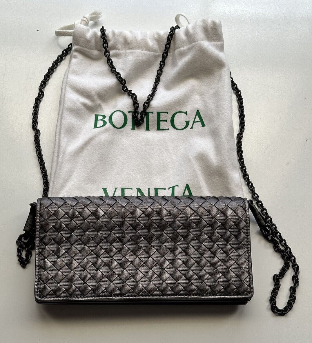 NWT $1150 Bottega Veneta Leathers Intrecciato Mini Shoulder Bag Grey 610664