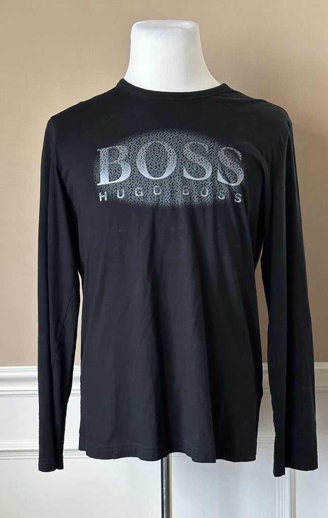 Мужские хлопковые черные футболки с длинным рукавом Hugo Boss с логотипом современного кроя, L