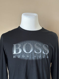 Мужские хлопковые черные футболки с длинным рукавом Hugo Boss с логотипом современного кроя, L