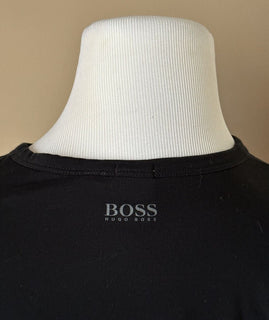 Мужские хлопковые черные футболки с длинным рукавом Hugo Boss с логотипом современного кроя, L