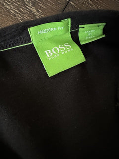 Мужские хлопковые черные футболки с длинным рукавом Hugo Boss с логотипом современного кроя, L